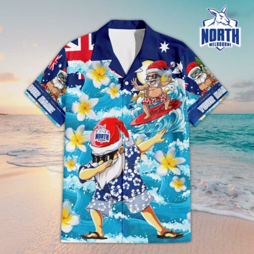Custom Name North Melbourne AFL Santa Claus Team Hawaiian Shirts