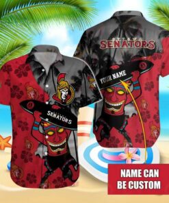 Custom Name Ottawa Senators Tiki Vibes Summer Hawaiian Shirt