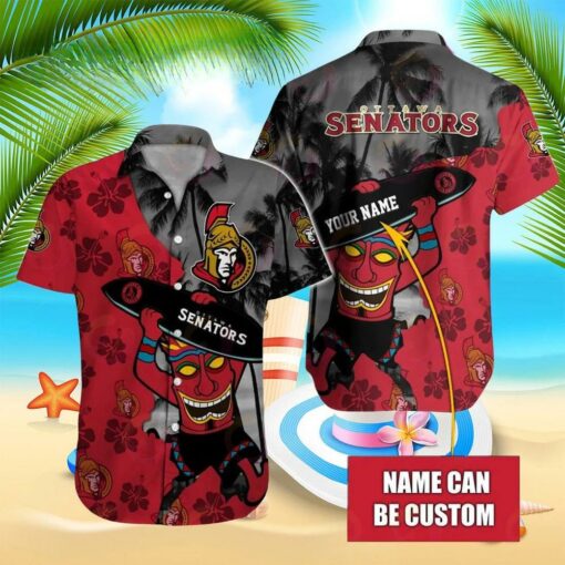 Custom Name Ottawa Senators Tiki Vibes Summer Hawaiian Shirt