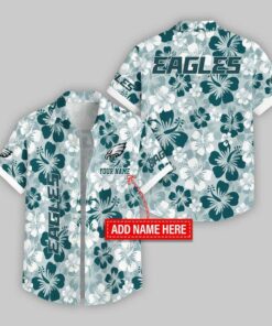 Custom Name Philadelphia Eagles Flowers Pattern Hawaiian Shirt For Fan