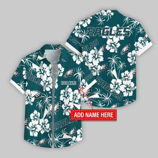 Custom Name Philadelphia Eagles Hibicus Hawaiian Shirt For Fans