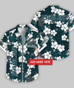 Custom Name Philadelphia Eagles Hibicus Pattern Hawaiian Shirt For Fans