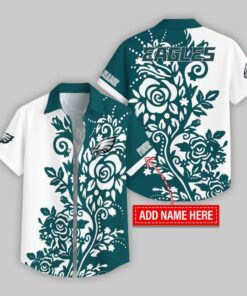 Custom Name Philadelphia Eagles Rose Branch Pattern Hawaiian Shirt For Fans