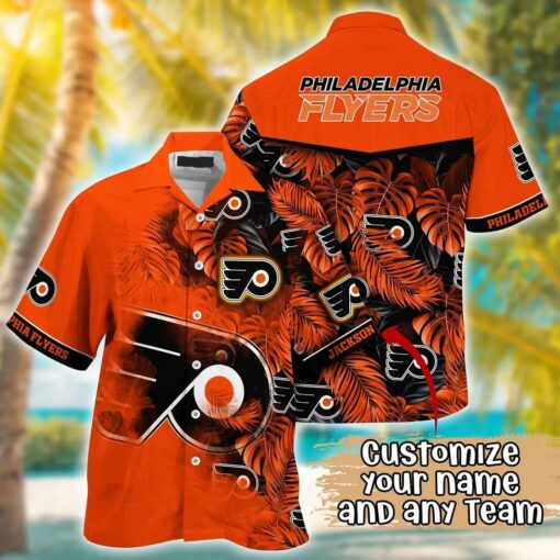 Custom Name Philadelphia Flyers Tropical Shadow Summer Hawaiian Shirt