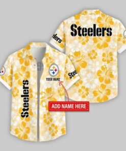 Custom Name Pittsburgh Steelers Flowers Pattern Hawaiian Shirt For Fans