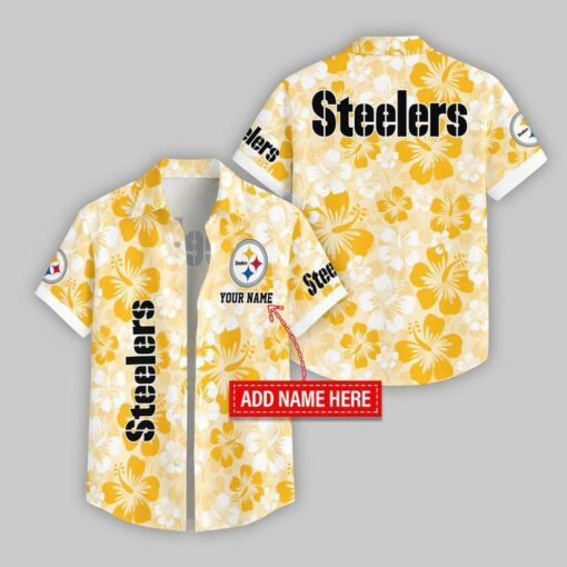 Custom Name Pittsburgh Steelers Flowers Pattern Hawaiian Shirt For Fans