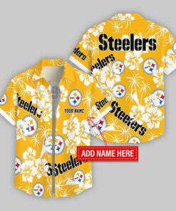 Custom Name Pittsburgh Steelers Hibicus Hawaiian Shirt For Fans