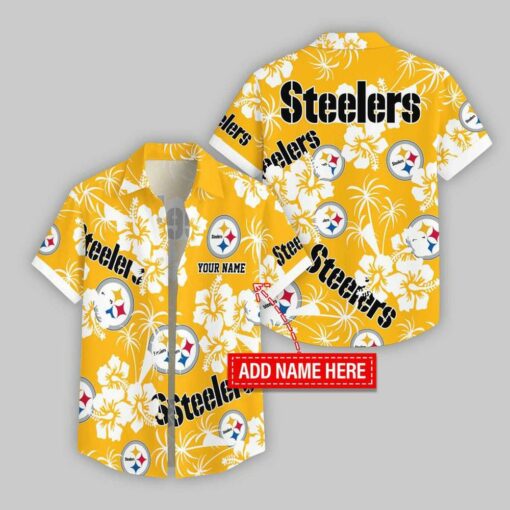 Custom Name Pittsburgh Steelers Hibicus Hawaiian Shirt For Fans