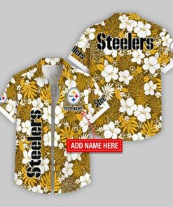 Custom Name Pittsburgh Steelers Hibicus Pattern Hawaiian Shirt For Fans