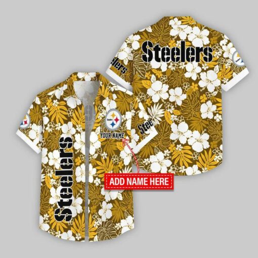 Custom Name Pittsburgh Steelers Hibicus Pattern Hawaiian Shirt For Fans
