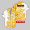 Custom Name Pittsburgh Steelers Rose Branch Pattern Hawaiian Shirt For Fans