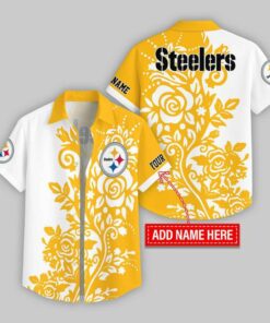 Custom Name Pittsburgh Steelers Rose Branch Pattern Hawaiian Shirt For Fans