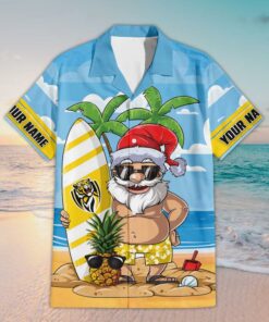 Custom Name Richmond AFL Santa Claus On Beach Hawaiian Shirts