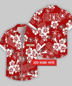Custom Name San Francisco 49ers Hibicus Hawaiian Shirt For Fans
