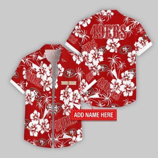 Custom Name San Francisco 49ers Hibicus Hawaiian Shirt For Fans