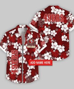 Custom Name San Francisco 49ers Hibicus Pattern Hawaiian Shirt For Fans