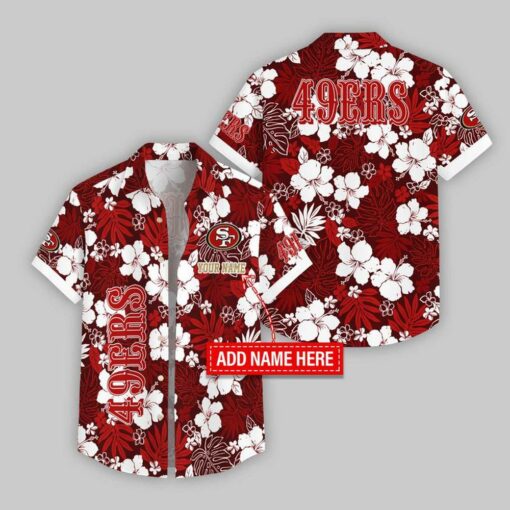 Custom Name San Francisco 49ers Hibicus Pattern Hawaiian Shirt For Fans