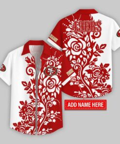 Custom Name San Francisco 49ers Rose Branch Pattern Hawaiian Shirt For Fans