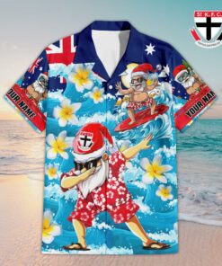 Custom Name St Kilda AFL Santa Claus Team Hawaiian Shirts