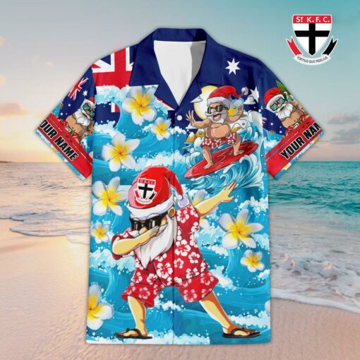 Custom Name St Kilda AFL Santa Claus Team Hawaiian Shirts
