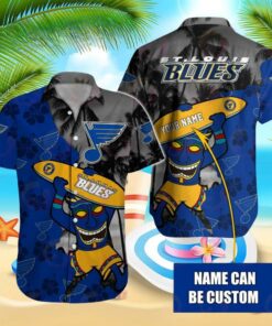 Custom Name St. Louis Blues Tropical Surf Summer Hawaiian Shirt