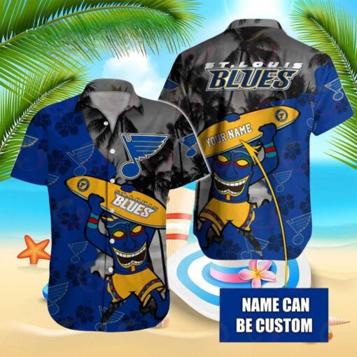 Custom Name St. Louis Blues Tropical Surf Summer Hawaiian Shirt