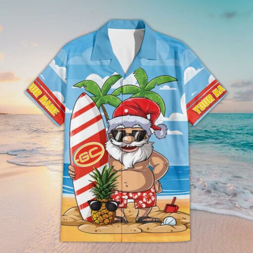 Custom Name Suns AFL Santa Claus On Beach Hawaiian Shirts
