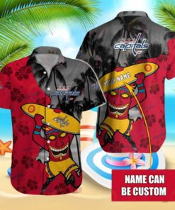 Custom Name Washington Capitals Tiki Surfer Summer Hawaiian Shirt