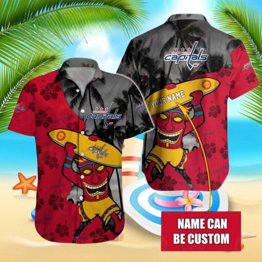 Custom Name Washington Capitals Tiki Surfer Summer Hawaiian Shirt