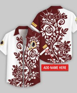 Custom Name Washington Redskins Rose Branch Pattern Hawaiian Shirt For Fans