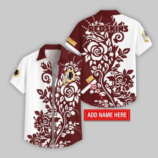 Custom Name Washington Redskins Rose Branch Pattern Hawaiian Shirt For Fans