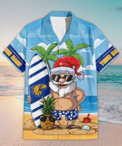 Custom Name West Coast Eagles AFL Santa Claus On Beach Hawaiian Shirts