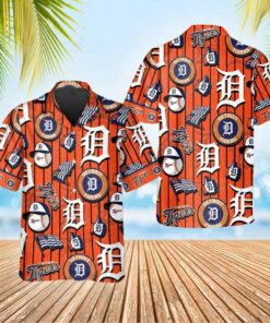Detroit Tigers Orange Stripe Logo Summer Hawaiian Shirt