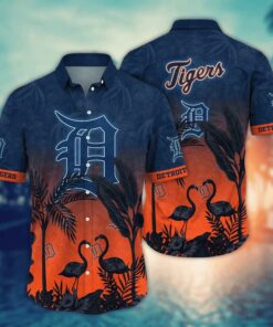 Detroit Tigers Sunset Flamingo Summer Hawaiian Shirt
