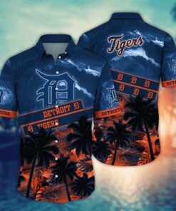 Detroit Tigers Tropical Palm Sunset Summer Hawaiian Shirt