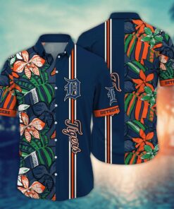 Detroit Tigers Tropical Stripe Summer Hawaiian Shirt