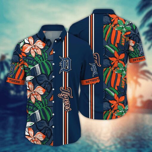 Detroit Tigers Tropical Stripe Summer Hawaiian Shirt