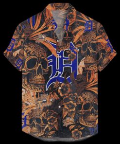 Detroit Tigers Vintage Skull & Floral Summer Hawaiian Shirt