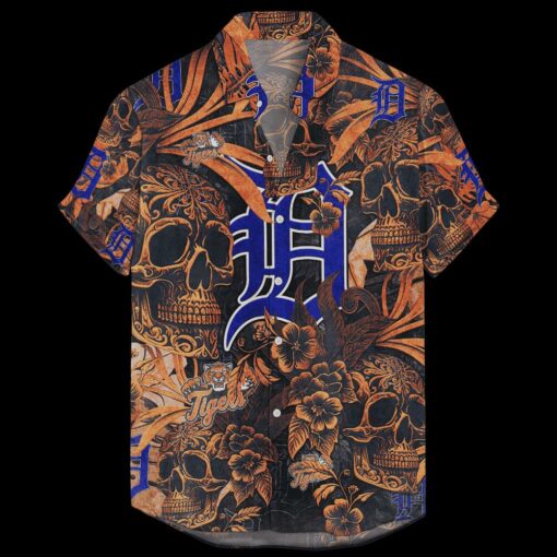 Detroit Tigers Vintage Skull & Floral Summer Hawaiian Shirt