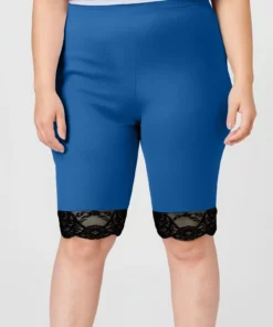 Plus size yoga shorts women's fashion large solid color shorts lace splicing bottom pants with elastic waist sports shorts