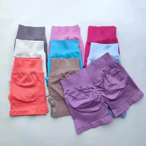 Women Fitness High Waist Shorts Ribbed Waist Seamless Scrunch Workout Gym Shorts Hight Stretch Running Fashion Yoga Shorts