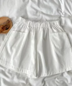 Women's Summer Loose Fit Elastic Waist Casual Sports Shorts High Waist Wide Leg Short Pants Korean Style Solid Color Half Pants