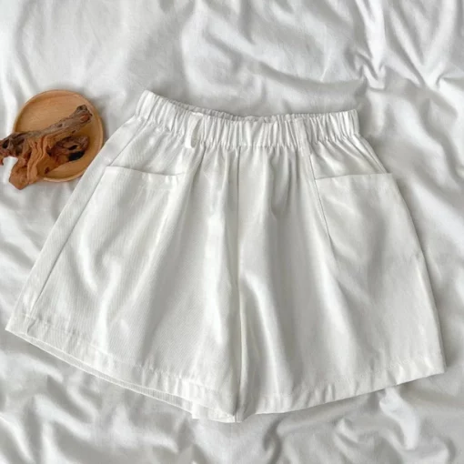 Women's Summer Loose Fit Elastic Waist Casual Sports Shorts High Waist Wide Leg Short Pants Korean Style Solid Color Half Pants
