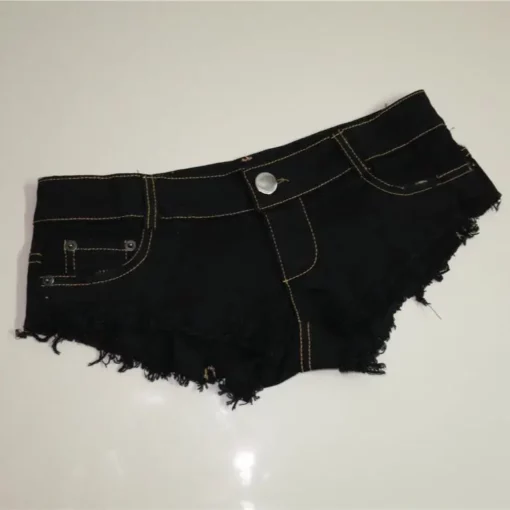 2025 Women's Summer New Pole Dance Low Waist Ultra Short Tight Denim Shorts Black And White - Image 3
