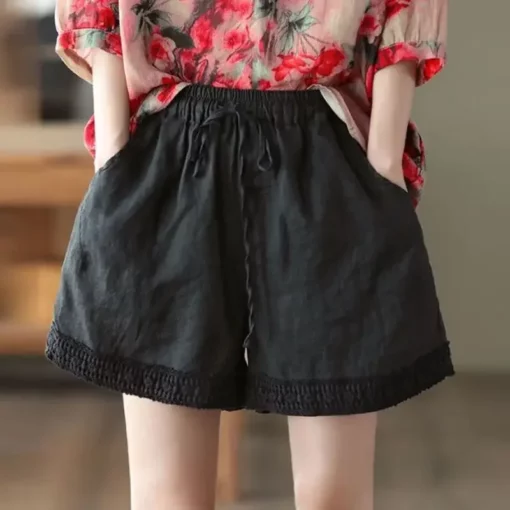 Linen Woman Short Pants Elastic Waist Cotton Wide High Shorts for Women Stretchy Youthful Trend 2025 Outdoor XL Y2k Harajuku Hot