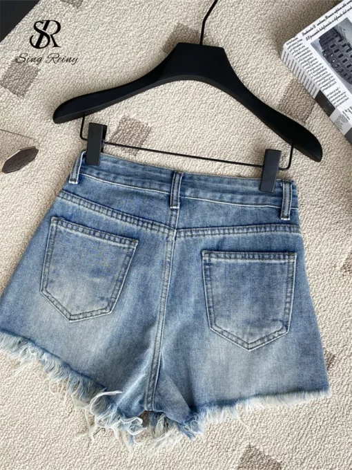 SINGREINY Summer Hot Girl Denim Shorts Beadings Hole Tassels Design Women Fashion Versatile Streetwear High Waist A Line Shorts - Image 3