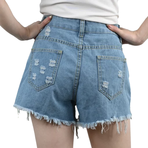 Black White Blue Denim Shorts Jeans Women's High Waist Ripped Jorts Tassels Pocket Short Trousers Streetwear Lady Summer Pants - Image 4