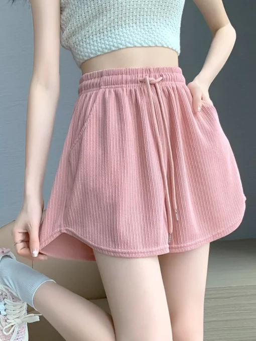 Women Sports Five Quarter Pants High Waist Ice Silk Shorts Summer Thin A-Line Wide Leg Hot Pants Casual Versatile Loose Shorts - Image 9
