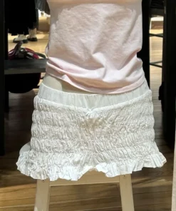 Folds Ruffles Straight Shorts Women Summer Bow Elastic Low Waist Short Pants Female Casual Sweet Cute Preppy Style Bottoms New