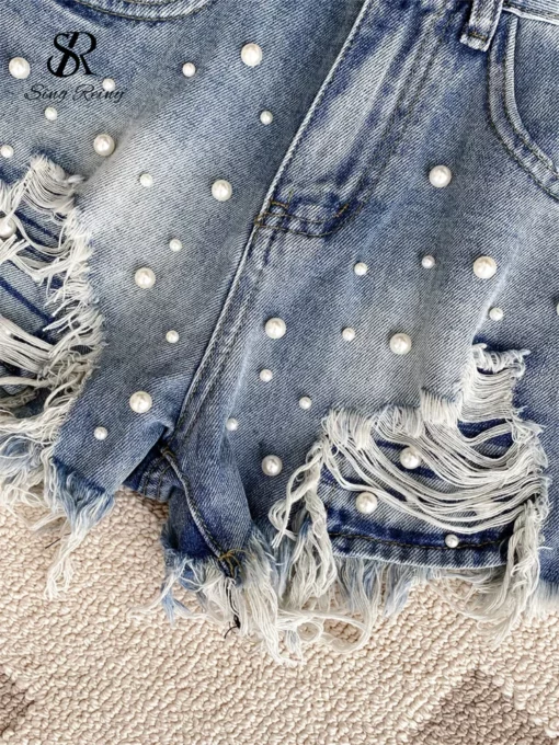 SINGREINY Summer Hot Girl Denim Shorts Beadings Hole Tassels Design Women Fashion Versatile Streetwear High Waist A Line Shorts - Image 9